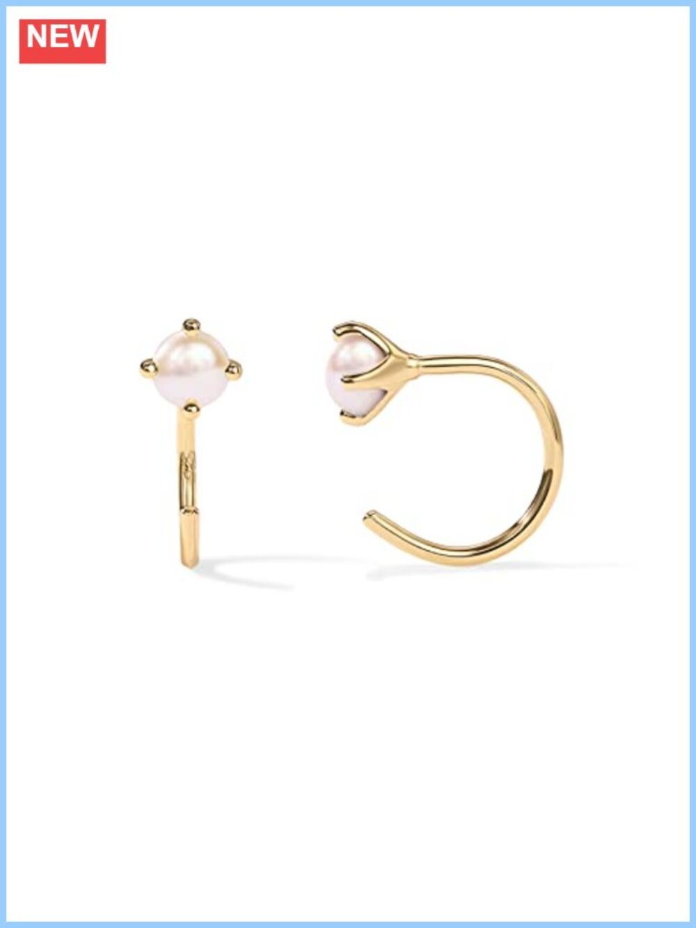 14K Gold Plated Half Hoop Huggie Earrings with Pearl for Women